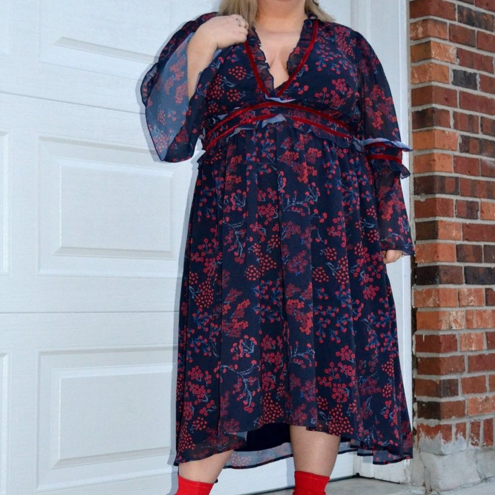 eShakti custom navy burgundy floral dress 1XP